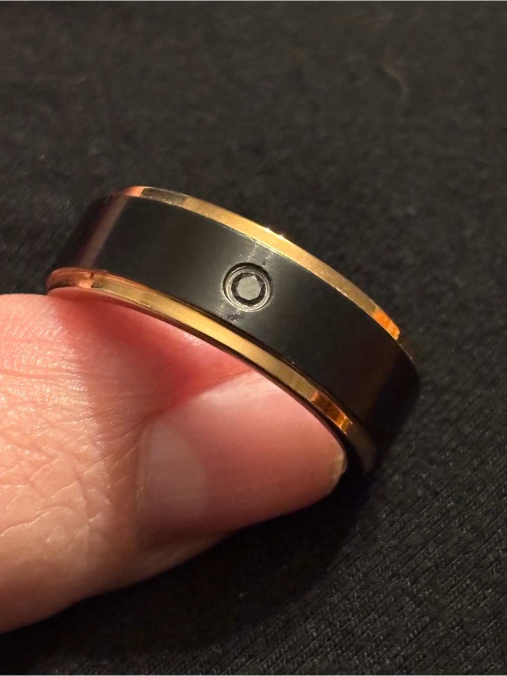Mens Black and Rose Gold Plated band with black diamond